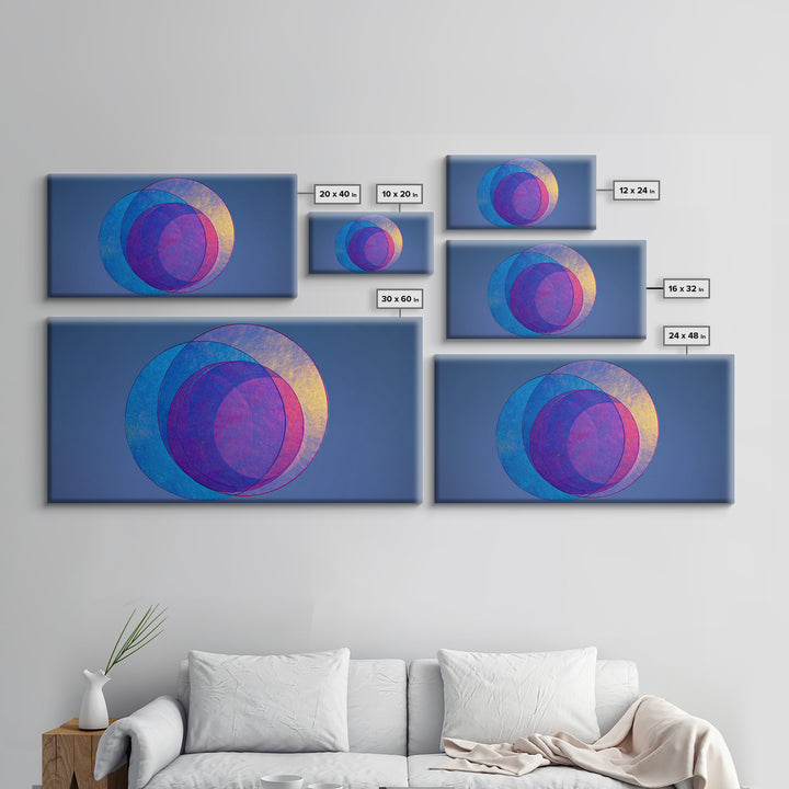 Blue Purple Transparent Planet Circles Canvas Print, Modern Abstract Wall Art, Midcentury Geometric Poster, Cool Bedroom Decor
