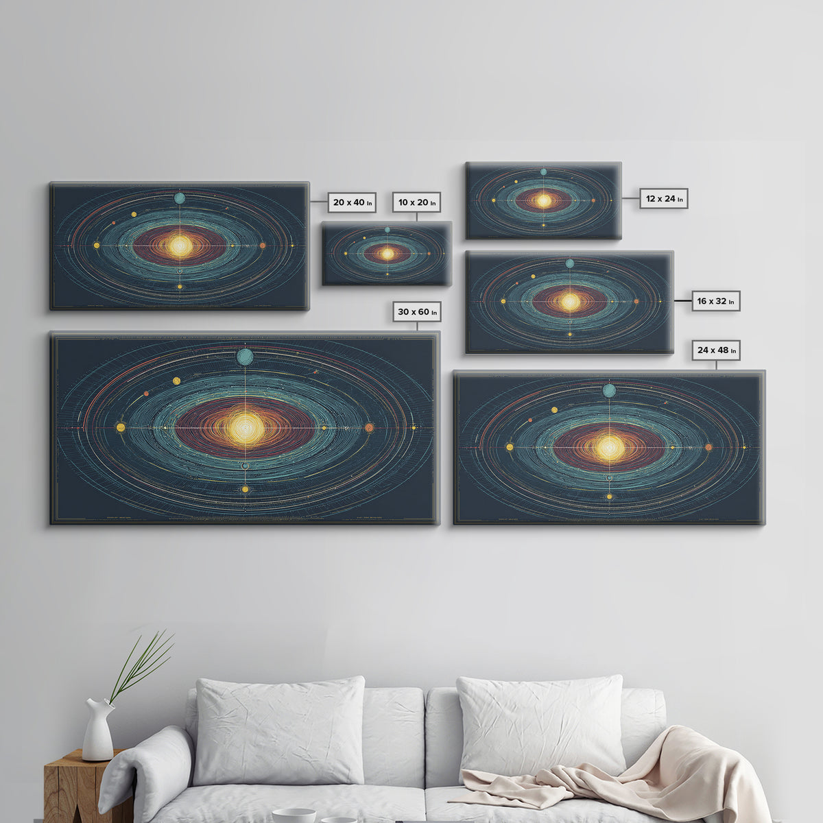 Celestial Orbit Map Framed Canvas Print, Modern Abstract Art, Midcentury Wall Art, Space Poster, Geometric Home Office Decor