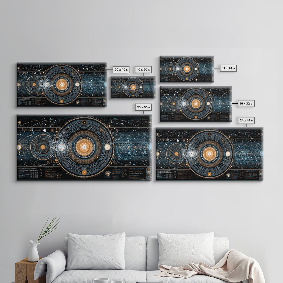 Cosmic Orbit Diagram Wall Art, Sci Fi Galaxy Map, Modern Abstract Art Print, Blue Gold Space Poster, MCM Office Decor Gift