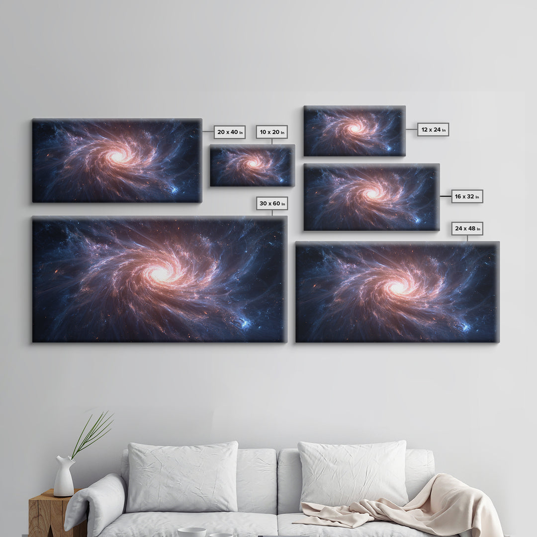 Pink Blue Spiral Galaxy Canvas Print, Cosmic Nebula Wall Art, Modern Abstract Space Poster, Bedroom Decor, Starry Gift Idea