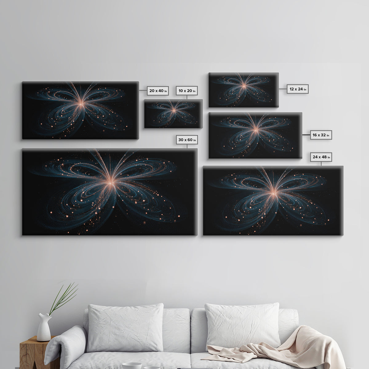 Orbital Butterfly Starfield Framed Canvas Print, Cosmic Particle Wall Art, Modern Abstract Art, Elegant Sci Fi Bedroom Decor