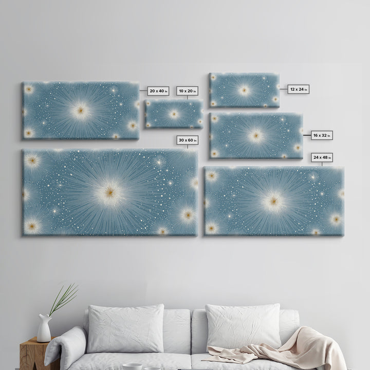 Pale Blue Star Mandala Wall Art, Symmetric Celestial Burst, Modern Abstract Art Print, Snowflake Poster, Calm Bedroom Decor