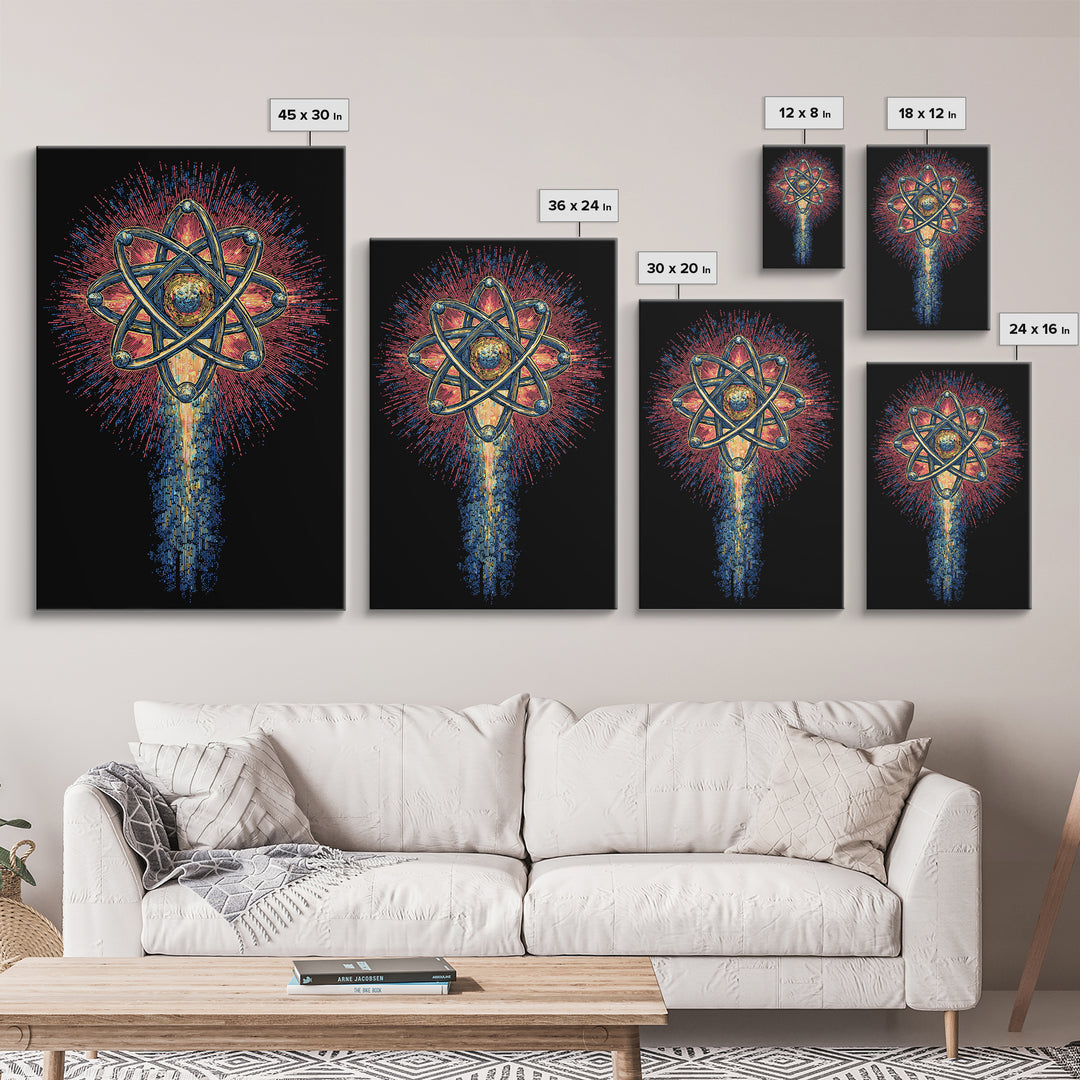 Radiant Atomic Starburst Canvas Print, Midcentury Modern Wall Art, Retro Science Poster, Bright Geometric Space Decor Art