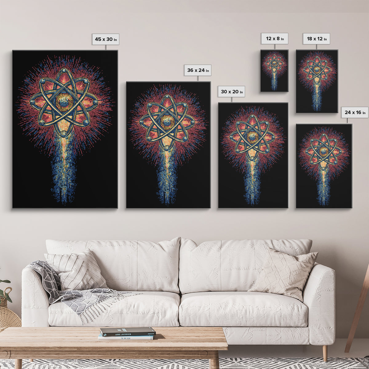 Radiant Atomic Starburst Canvas Print, Midcentury Modern Wall Art, Retro Science Poster, Bright Geometric Space Decor Art