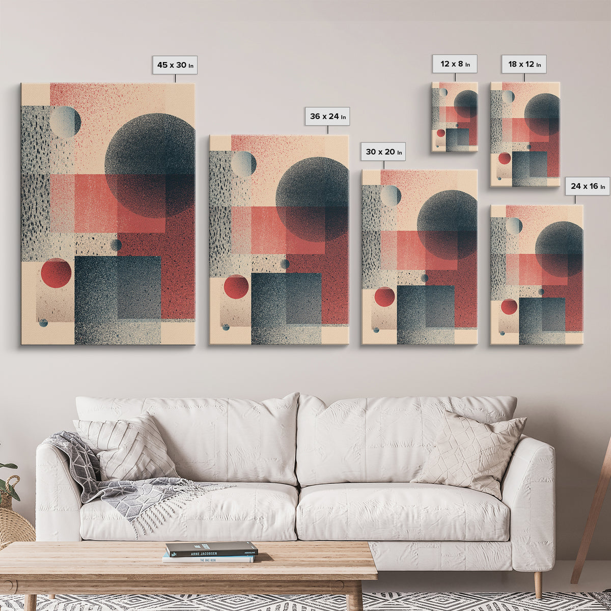 Textured Geometric Circles And Squares Canvas Print, Midcentury Modern Wall Art, Retro Abstract Poster, Bauhaus Home Decor