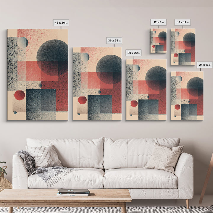 Textured Geometric Circles And Squares Canvas Print, Midcentury Modern Wall Art, Retro Abstract Poster, Bauhaus Home Decor