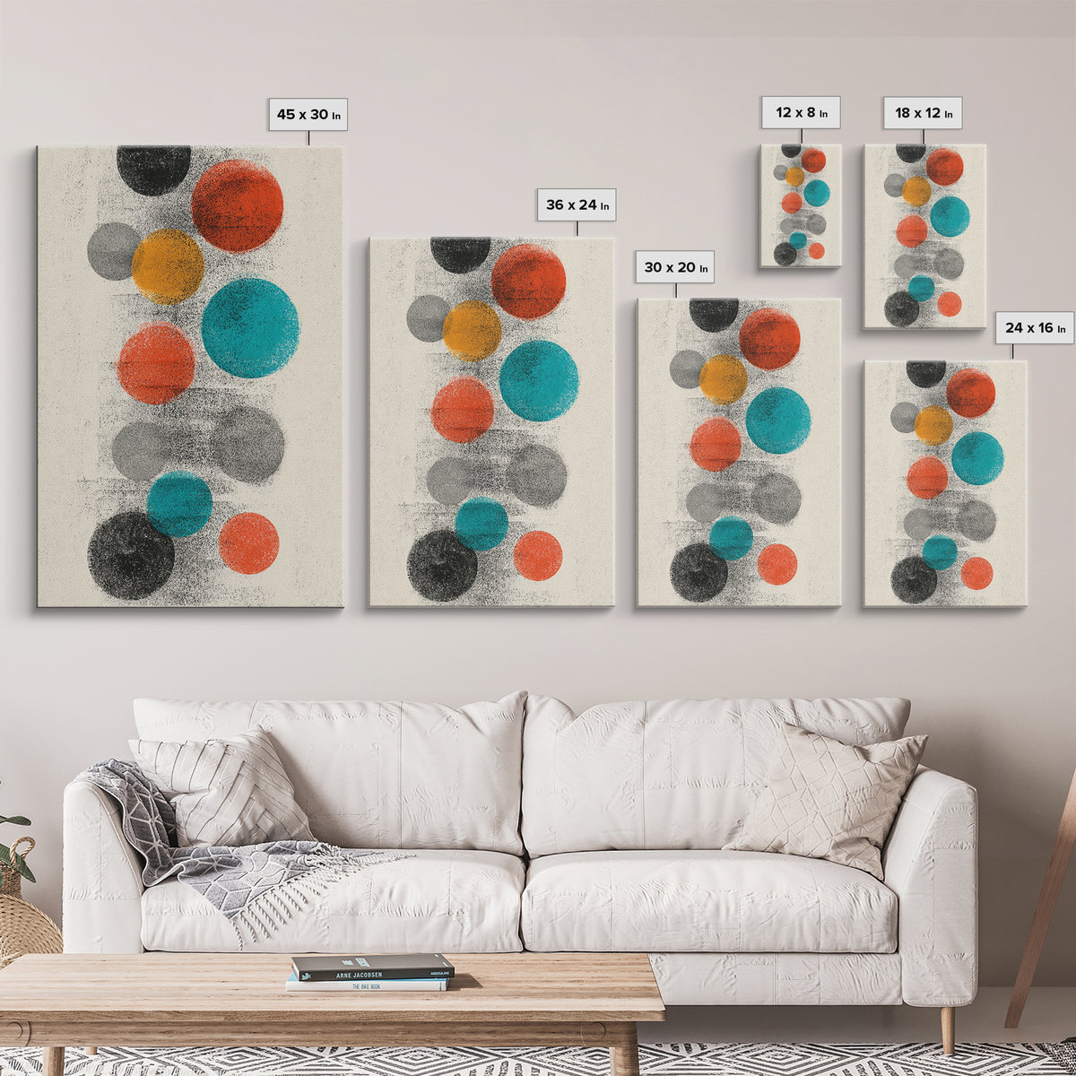 Retro Floating Circles Abstract Wall Art, Mid Century Modern Art Print, Atomic Geometric Decor, Colorful MCM Living Room