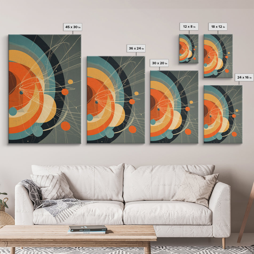 Retro Atomic Orbit Circles In Orange And Teal Wall Art, Midcentury Modern Decor, Geometric Poster, Bold MCM Artwork Print