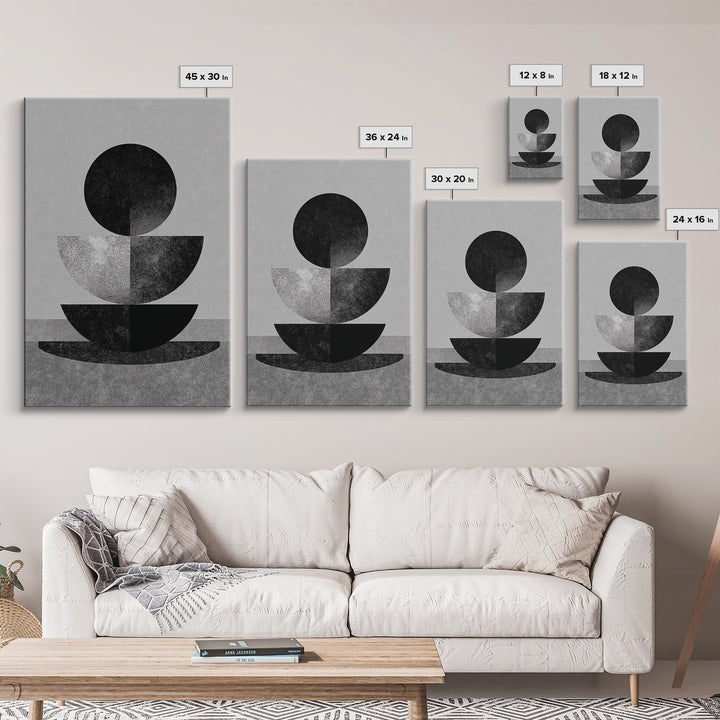 Monochrome Stacked Circle Wall Art, Black White Abstract Poster, Midcentury Modern Geometric Decor, Minimalist MCM Print