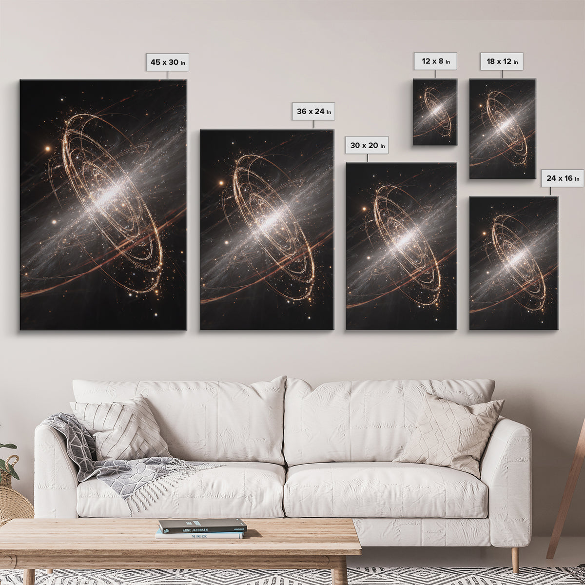 Glowing Galactic Rings Around Bright Star Framed Canvas Print, Space Abstract Art, Modern Wall Decor, Cosmic Poster Gift
