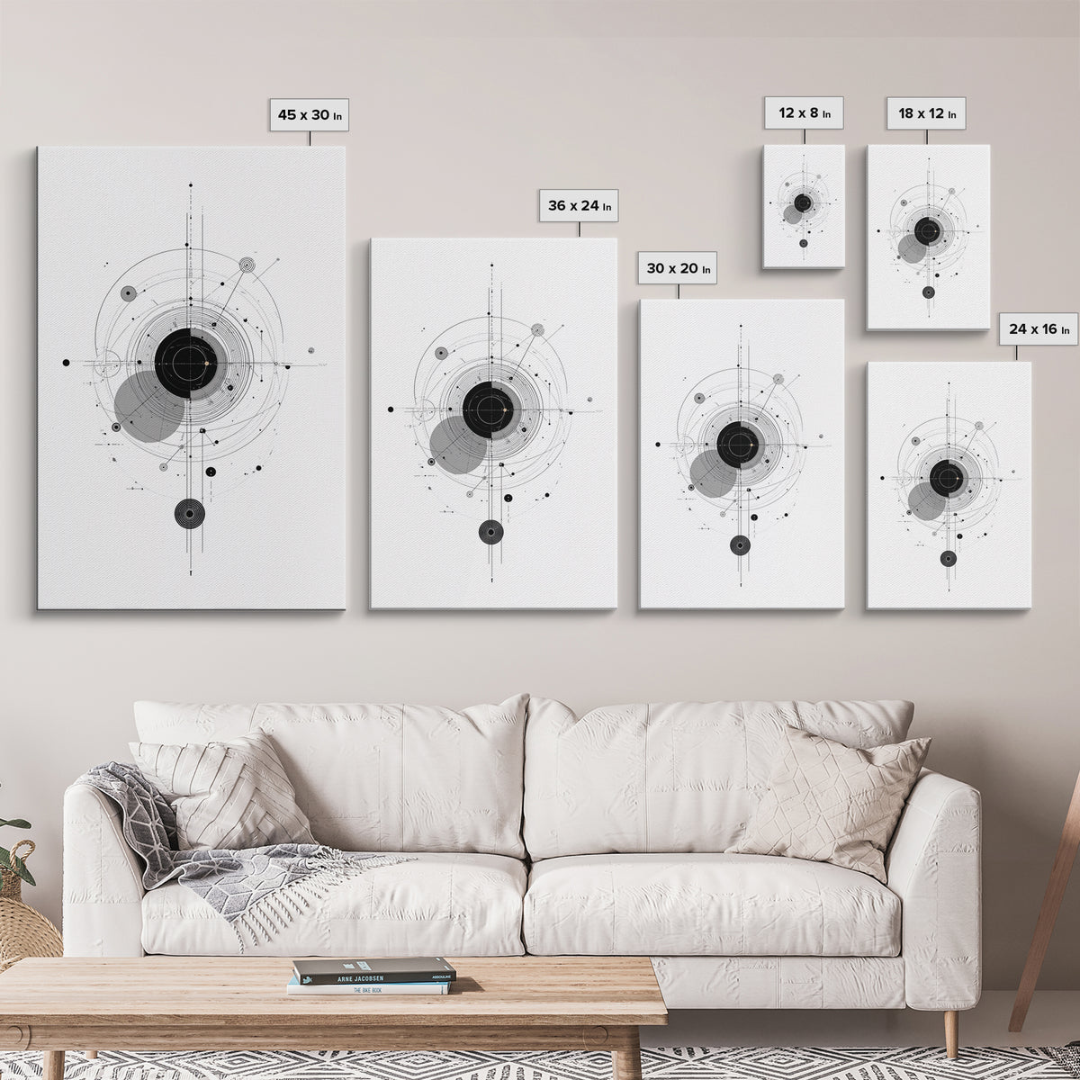 Minimal Orbital Diagram Wall Art, Modern Abstract Science Poster, Midcentury Geometric Line Decor, Black White MCM Print