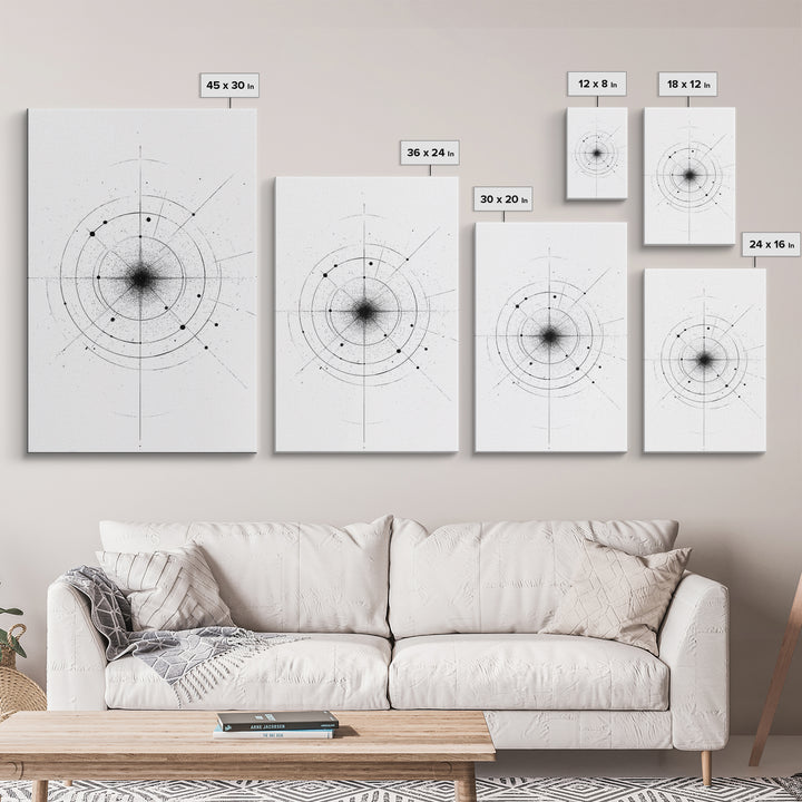 Minimal Celestial Orbit Diagram Wall Art, Black And White Abstract Geometry, Modern Art Print, Mid Century Office Decor Poster