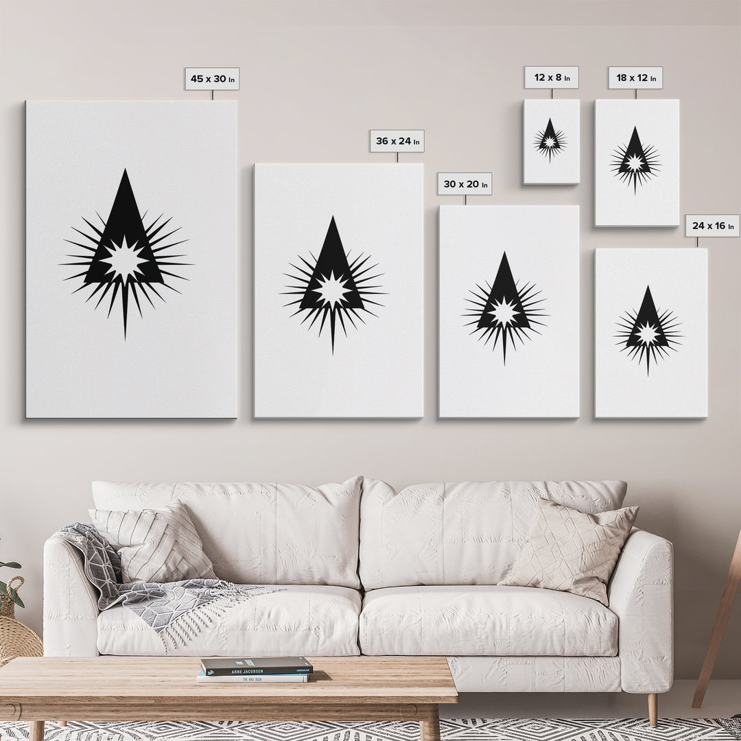 Black Triangle Starburst Wall Art, Minimal Atomic Geometry, Mid Century Modern Decor, Bold Geometric Poster Print, Scandinavian Art