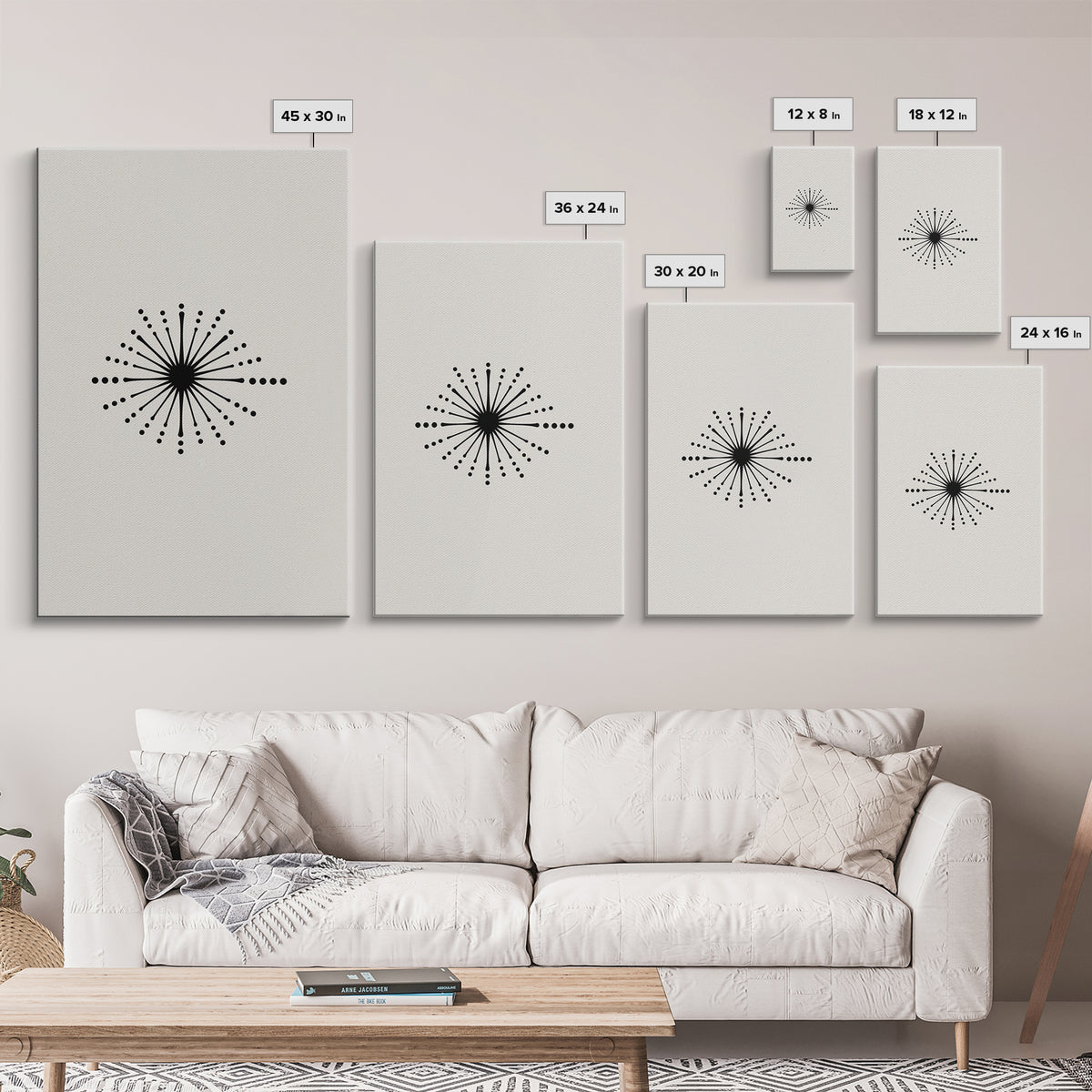 Cream Atomic Burst Canvas Print, Mid Century Modern Abstract Art, Retro Geometric Poster, Minimalist MCM Wall Decor For Office