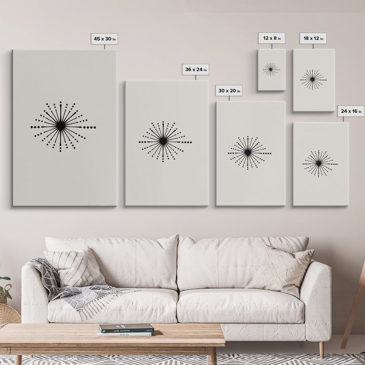 Cream Atomic Burst Canvas Print, Mid Century Modern Abstract Art, Retro Geometric Poster, Minimalist MCM Wall Decor For Office