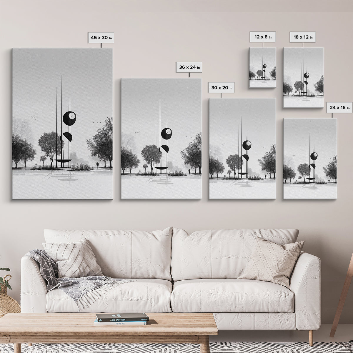 Black And White Modern Sculpture Wall Art, Minimalist Landscape Print, Contemporary Office Decor, Abstract Geometric Art