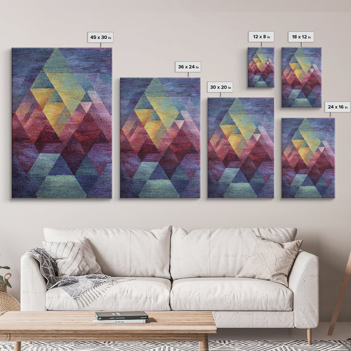 Textured Geometric Triangles In Teal Plum And Gold Canvas Print, Modern Abstract Art, MCM Wall Decor, Colorblock Poster Print