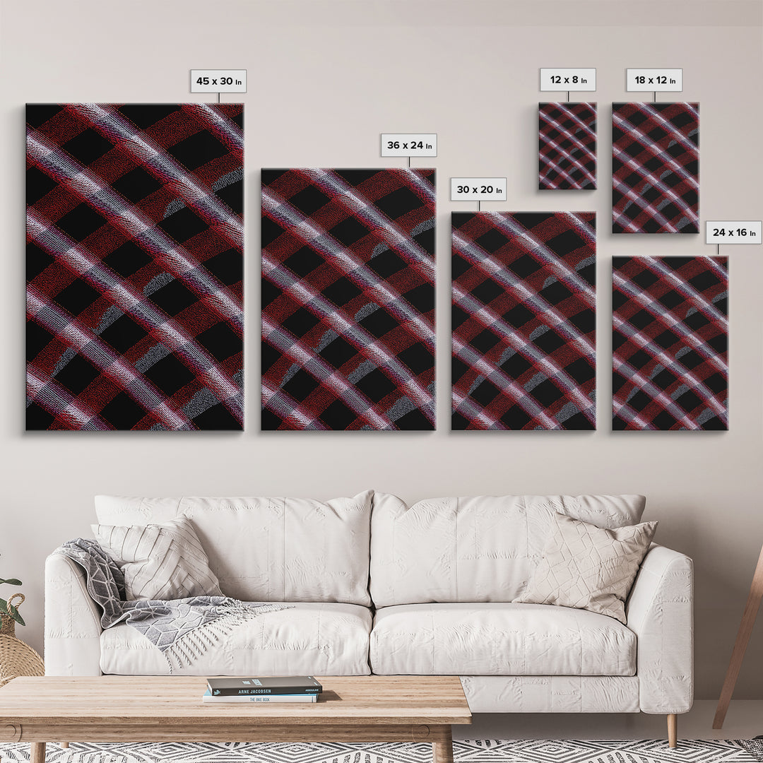 Red Black Plaid Lattice Abstract Wall Art, Geometric Pattern Print, Modern Home Decor, Bold Retro Office Decor Canvas Print