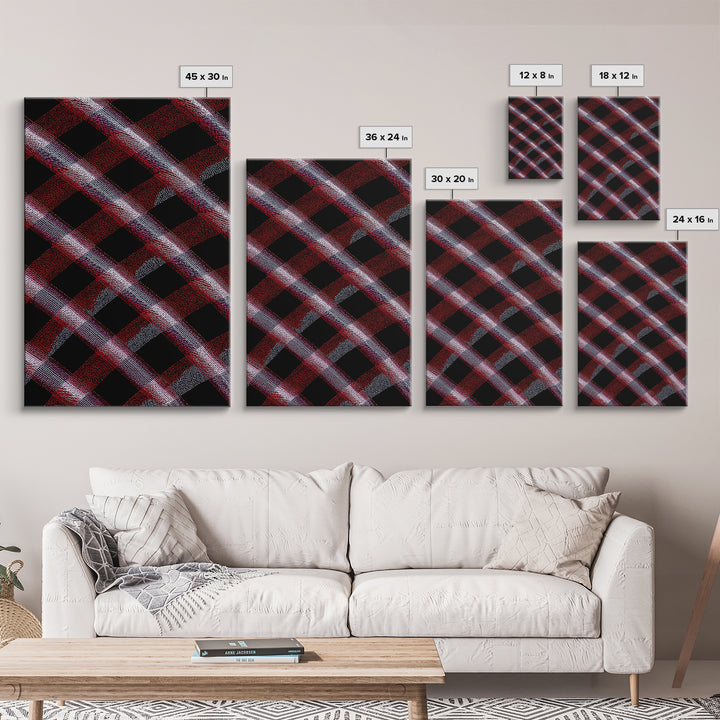 Red Black Plaid Lattice Abstract Wall Art, Geometric Pattern Print, Modern Home Decor, Bold Retro Office Decor Canvas Print