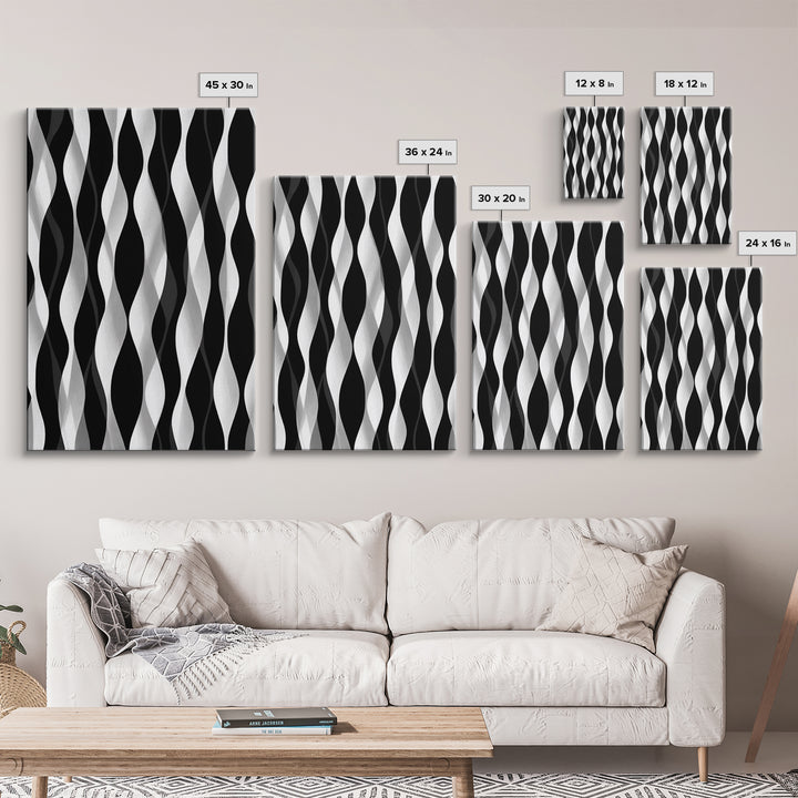 Black White Wavy Stripe Abstract Canvas Print, Op Art Wall Decor, Minimalist Modern Wall Art, Monochrome Home Decor Print