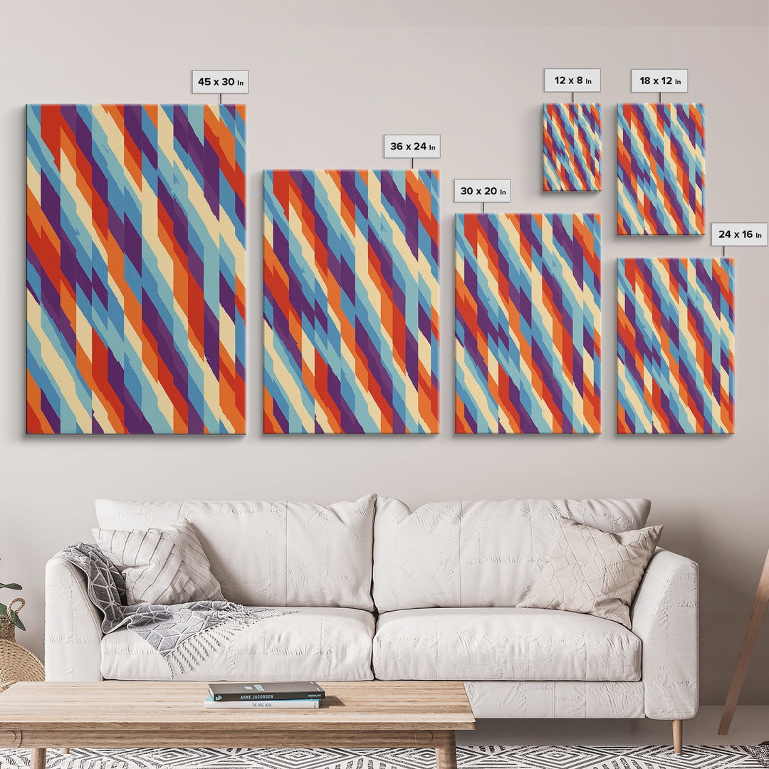 Colorful Diagonal Stripe Abstract Canvas Print, Retro Modern Wall Art, Bright Geometric Decor, 70s MCM Living Room Print