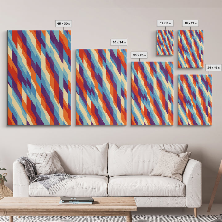 Colorful Diagonal Stripe Abstract Canvas Print, Retro Modern Wall Art, Bright Geometric Decor, 70s MCM Living Room Print