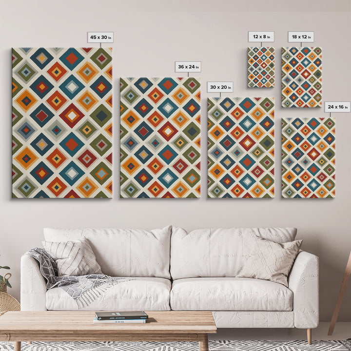 Retro Diamond Tile Pattern Wall Art, Midcentury Modern Decor, Geometric Canvas Print, Earth Tone MCM Gallery Wall Decor Print
