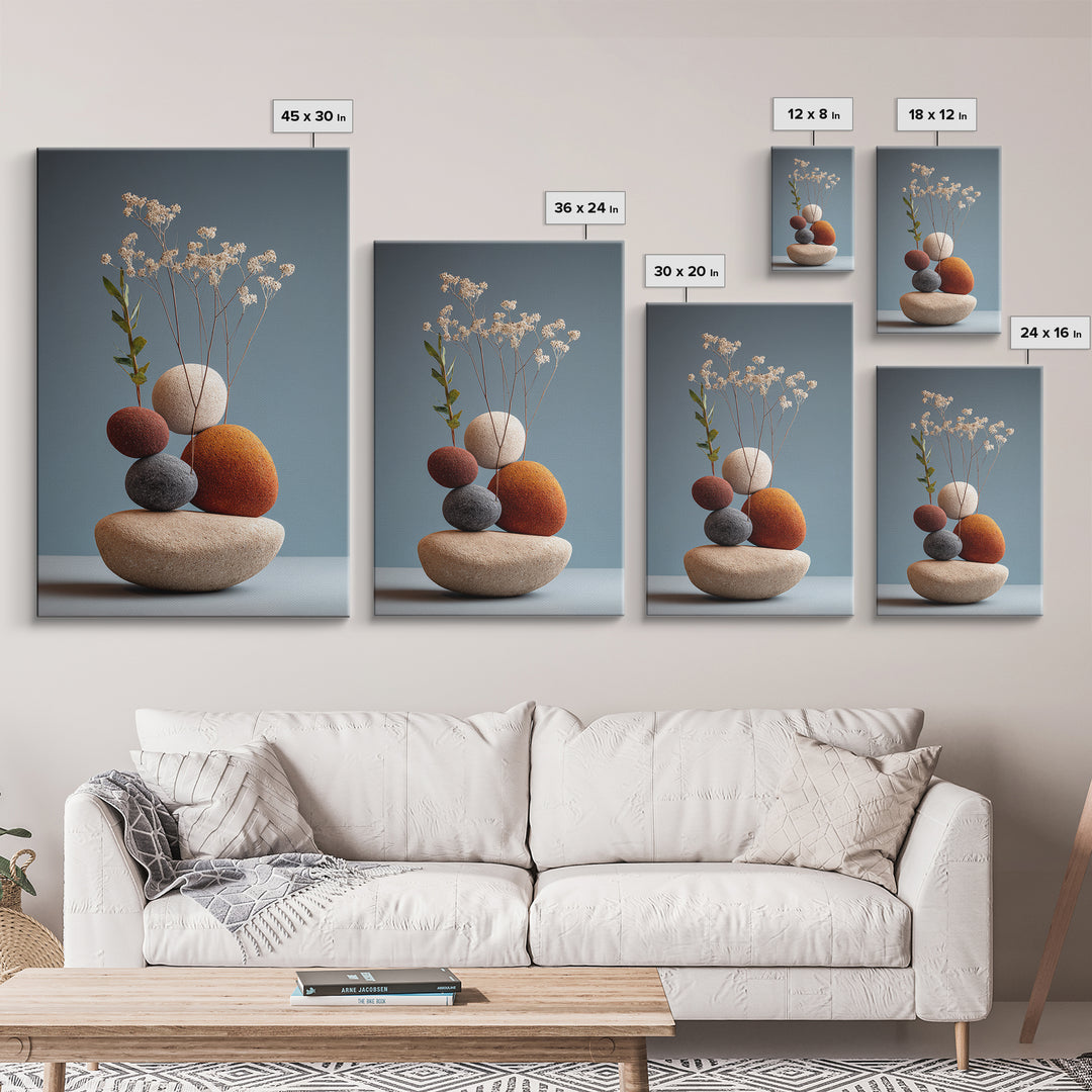 Balanced Pebble Vase With Dried Flowers Wall Art, Modern Home Decor, Scandinavian Art Print, Minimalist Neutral Bedroom Decor
