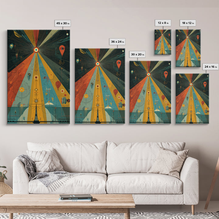 Prismatic Cosmic Beams Wall Art, Midcentury Modern Abstract Space Poster, Retro Geometric Sci Fi Decor, Colorful MCM Print