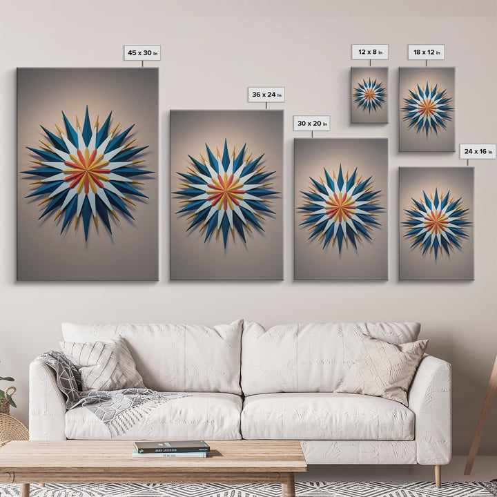 Atomic Starburst Wall Sculpture Wall Art, Midcentury Modern Decor, Geometric MCM Artwork, Navy Gold Canvas Print Retro Poster