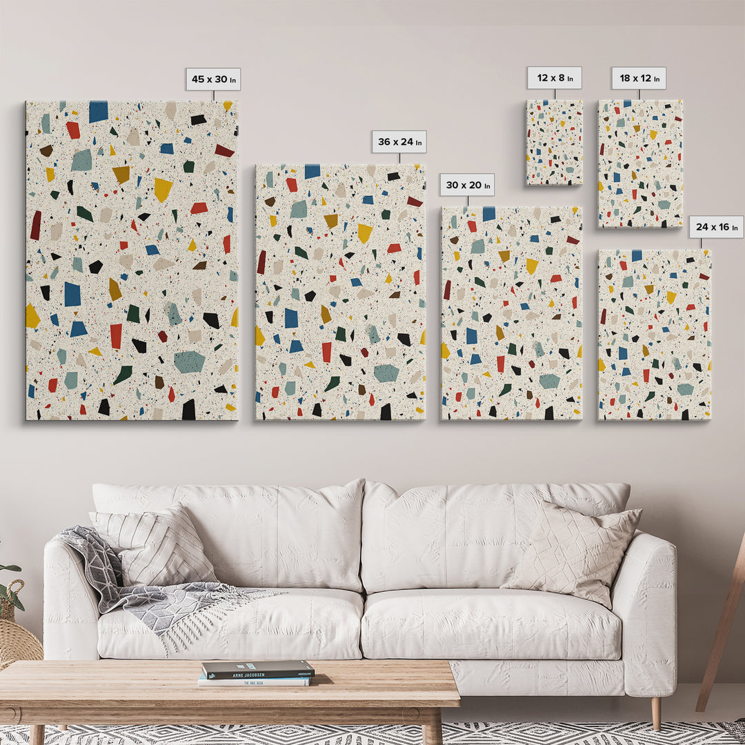 Speckled Confetti Terrazzo Shards Wall Art, Midcentury Modern Print, Colorful Geometric Abstract Home Office Living Room Decor
