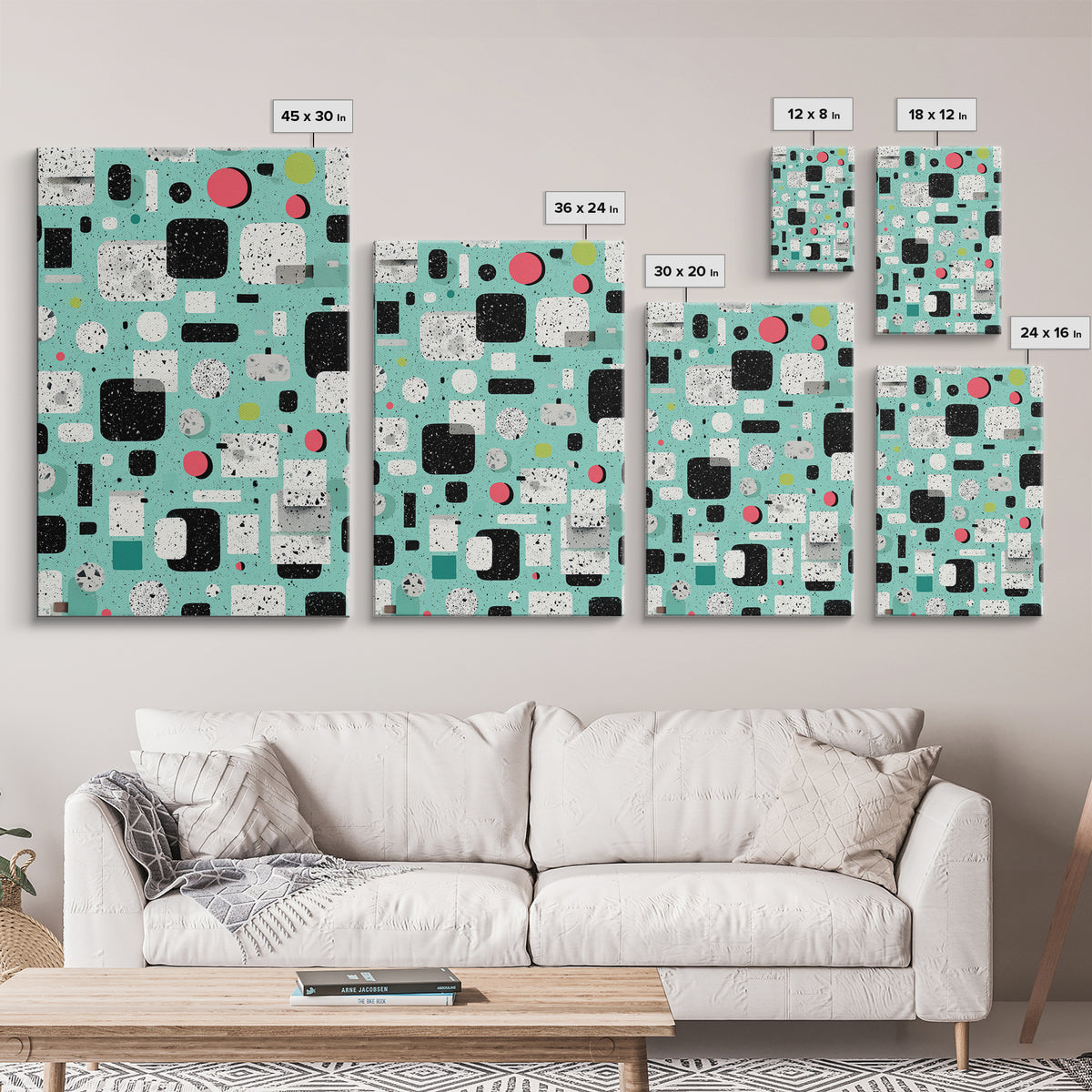 Mint Atomic Rounded Rectangle Pattern Wall Art, Midcentury Modern Abstract Print, Retro Geometric Office Living Room Decor