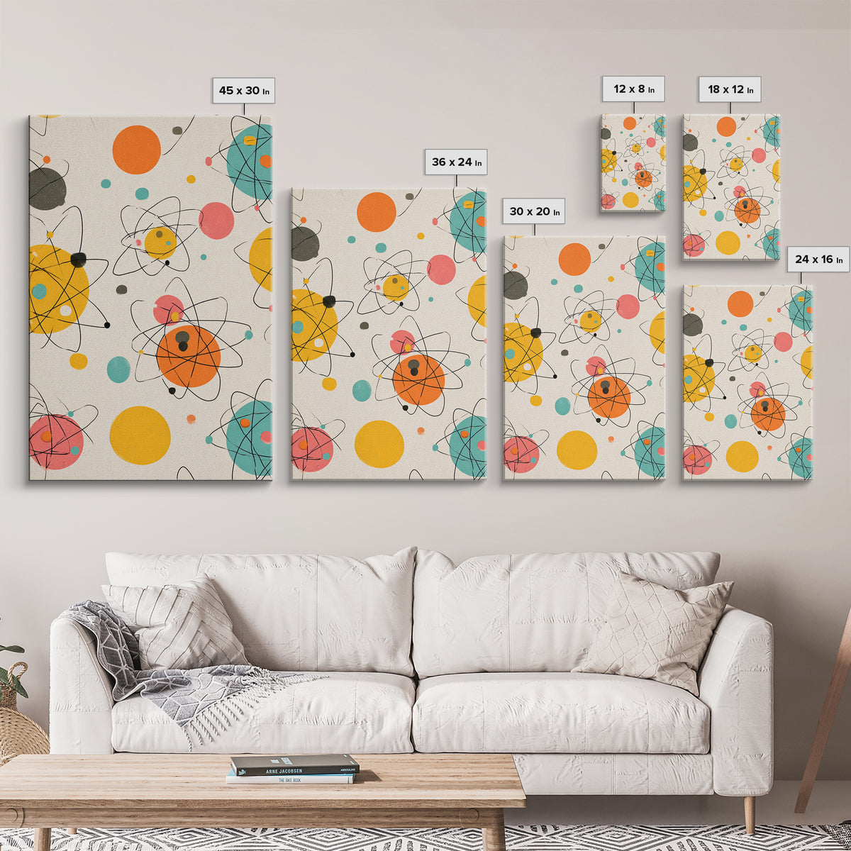 Atomic Orbit Circles And Planets Canvas Print, Midcentury Modern Wall Art, Retro Space Age Abstract Nursery Home Decor Poster
