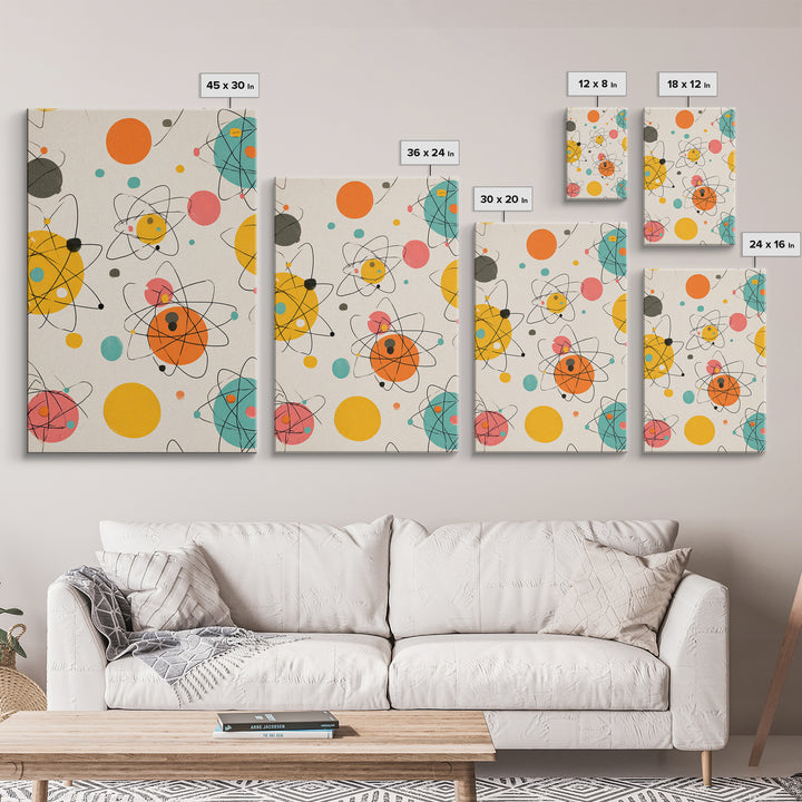 Atomic Orbit Circles And Planets Canvas Print, Midcentury Modern Wall Art, Retro Space Age Abstract Nursery Home Decor Poster