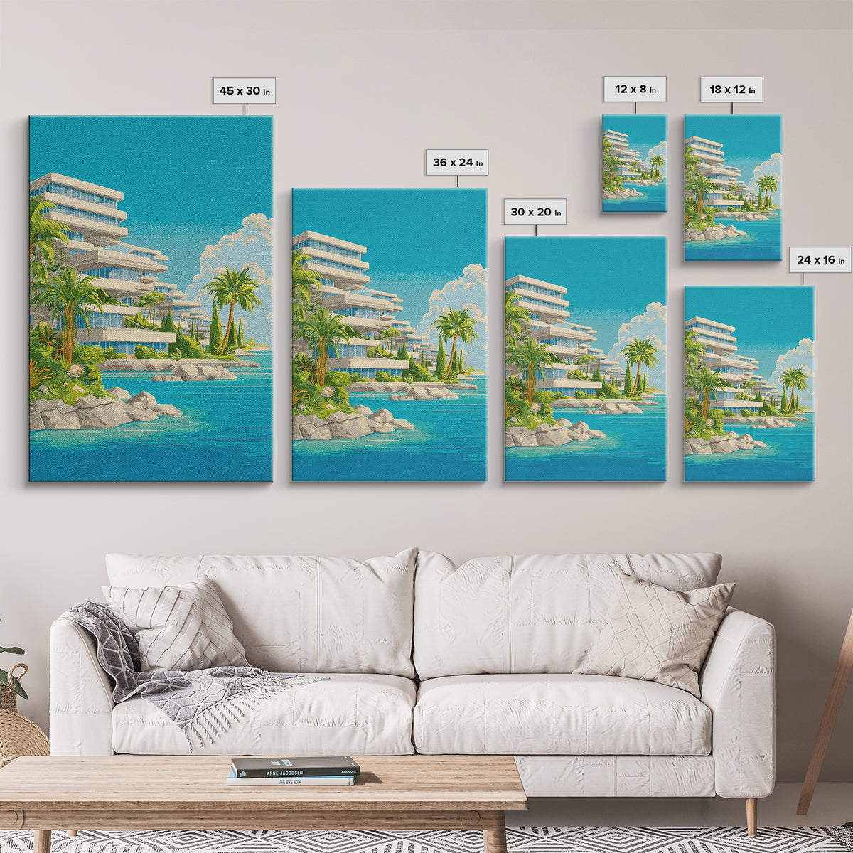 Tropical Modernist Coastal Resort Wall Art, Midcentury Modern Art Print, Palm Tree Ocean Poster, Beach House Decor, Living Room Decor
