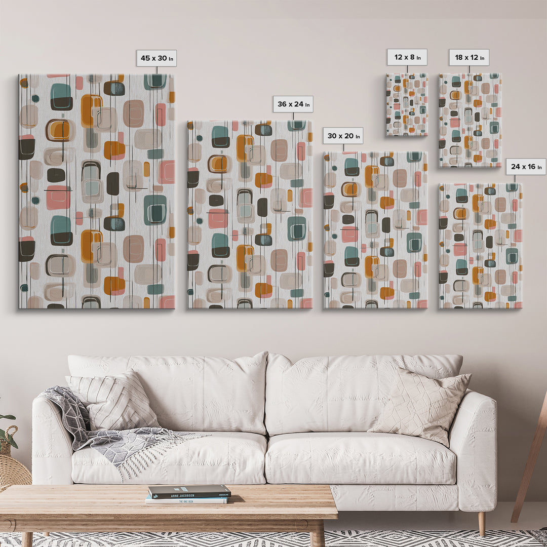 Muted Rounded Rectangle Pattern Wall Art, Midcentury Modern Abstract Poster, Scandinavian Decor, Geometric Home Art Print