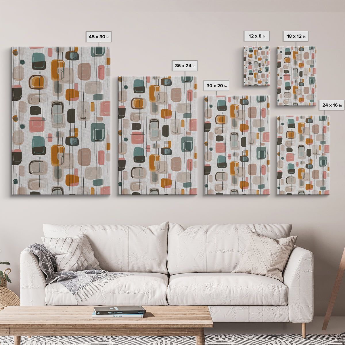 Muted Rounded Rectangle Pattern Wall Art, Midcentury Modern Abstract Poster, Scandinavian Decor, Geometric Home Art Print
