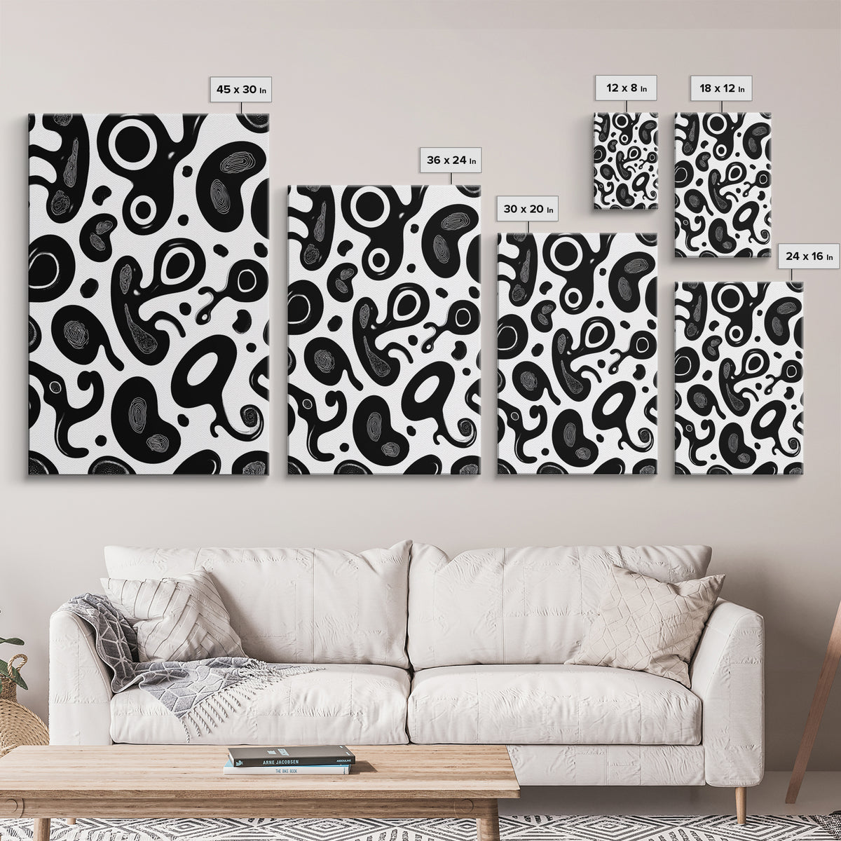 Black And White Amoeba Blob Wall Art, Modern Abstract Poster, Minimalist Retro Decor, Organic Shape Art Print For Home Decor