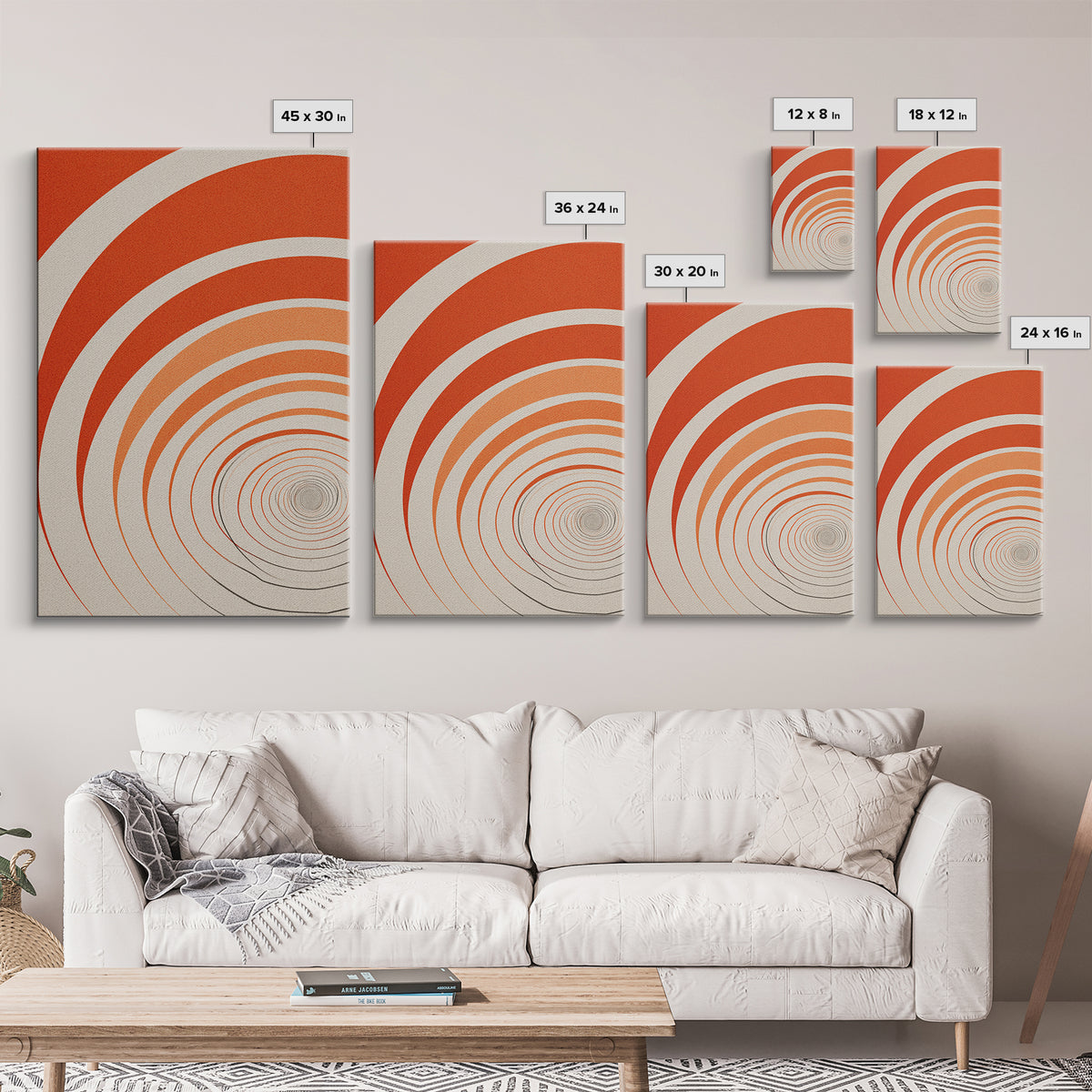 Orange Cream Spiral Tunnel Canvas Print, Op Art Wall Decor, Midcentury Modern Abstract Art, Retro Geometric Poster Print