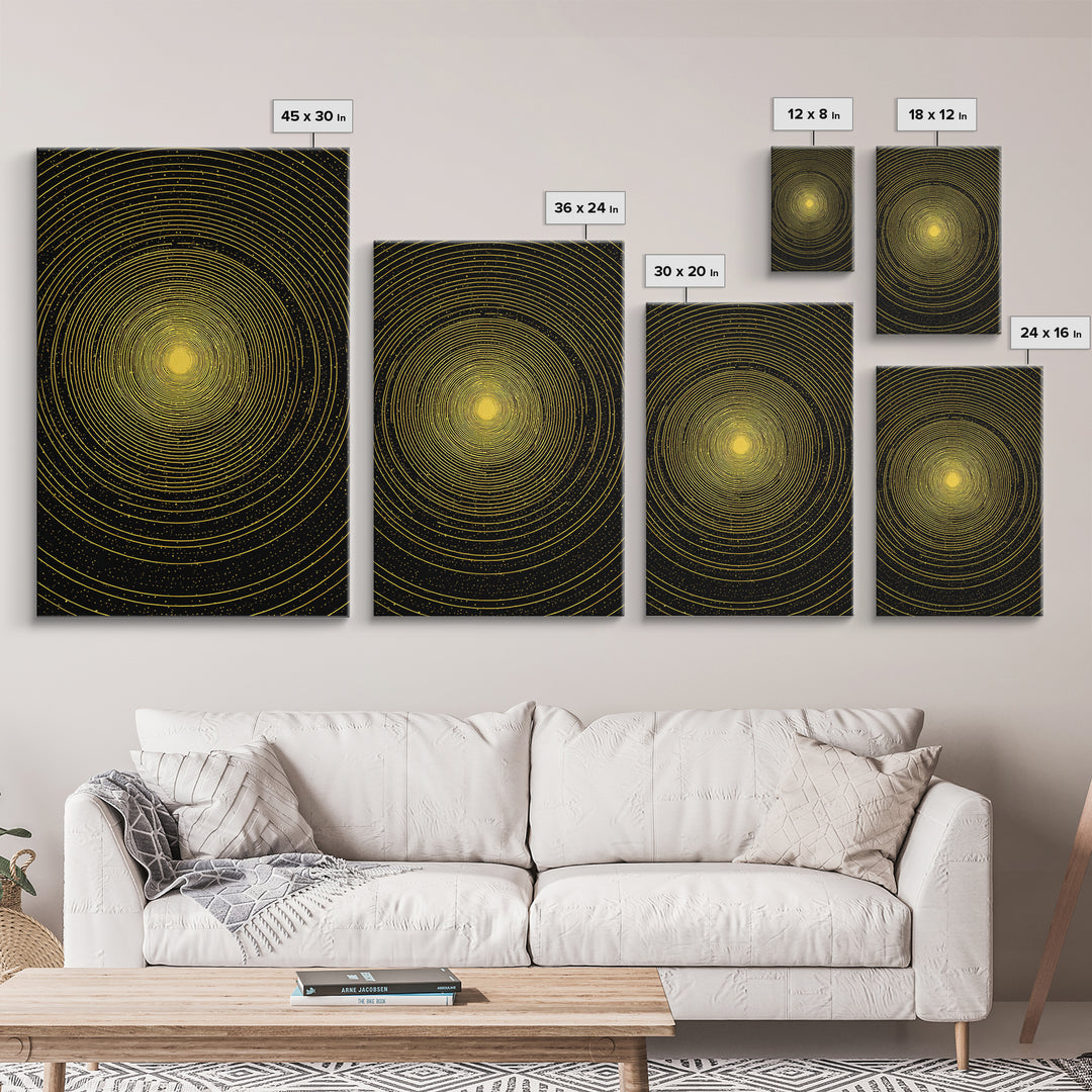Golden Concentric Starfield Wall Art, Modern Abstract Art, Cosmic Retro Poster, Minimalist Geometric Decor Print For Office