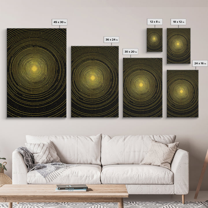 Golden Concentric Starfield Wall Art, Modern Abstract Art, Cosmic Retro Poster, Minimalist Geometric Decor Print For Office