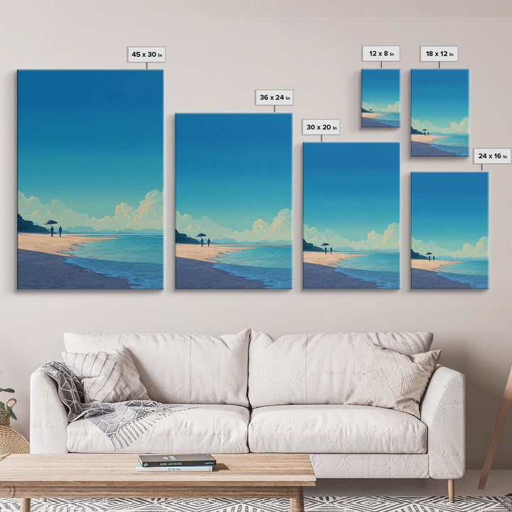 Turquoise Shore Walkers Wall Art, Coastal Travel Poster, Modern Home Decor, Beach Landscape Print, Blue Living Room Artwork