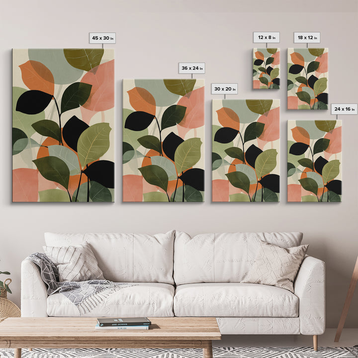 Soft Abstract Botanical Leaves Wall Art, Modern Midcentury Print, Sage Green Peach Decor, Minimalist Living Room Art Print