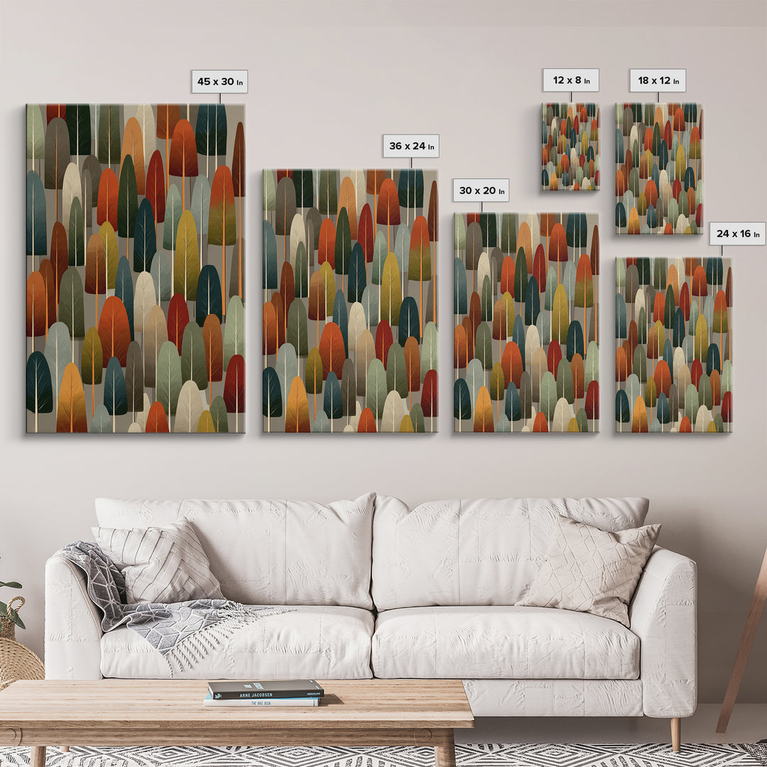 Retro Rounded Forest Pattern Wall Art, Midcentury Modern Tree Print, Earth Tone Geometric Decor, MCM Gallery Wall Art Print