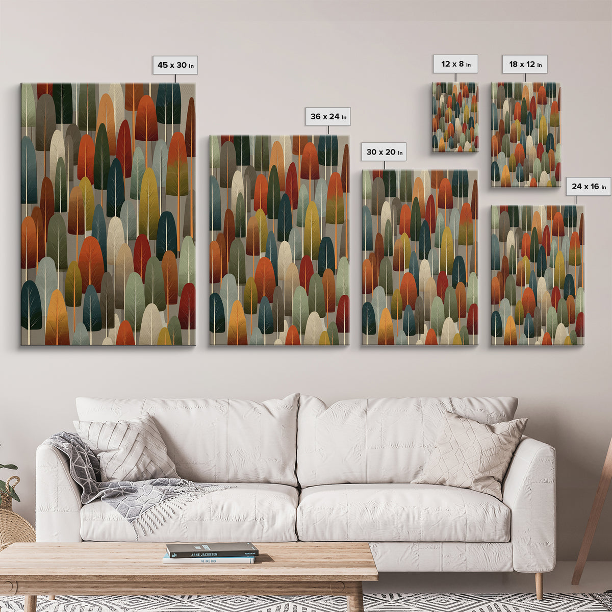 Retro Rounded Forest Pattern Wall Art, Midcentury Modern Tree Print, Earth Tone Geometric Decor, MCM Gallery Wall Art Print