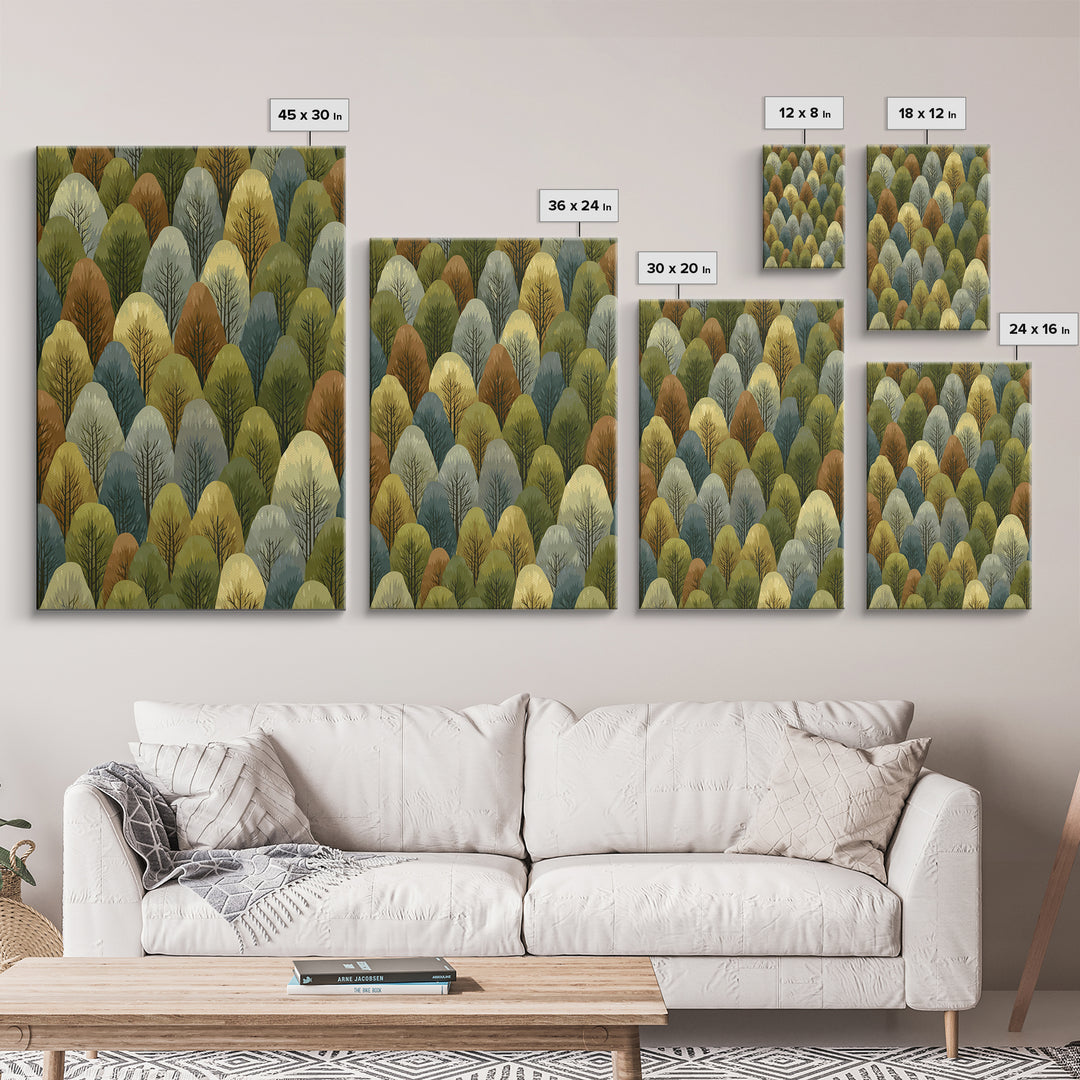 Layered Olive Forest Canopy Wall Art, Midcentury Tree Pattern Print, Nature Landscape Decor, Green Modern Wall Decor, Living Room Art