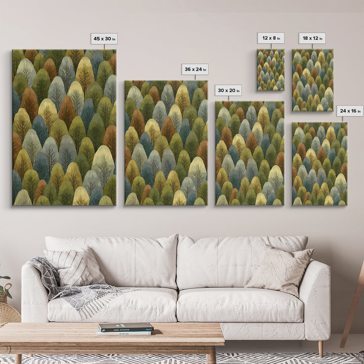 Layered Olive Forest Canopy Wall Art, Midcentury Tree Pattern Print, Nature Landscape Decor, Green Modern Wall Decor, Living Room Art