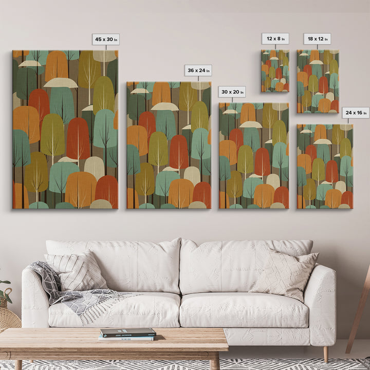 Textured Retro Tree Grove Canvas Print, Midcentury Modern Forest Art, Teal Orange Wall Decor, Atomic MCM Home Decor Poster