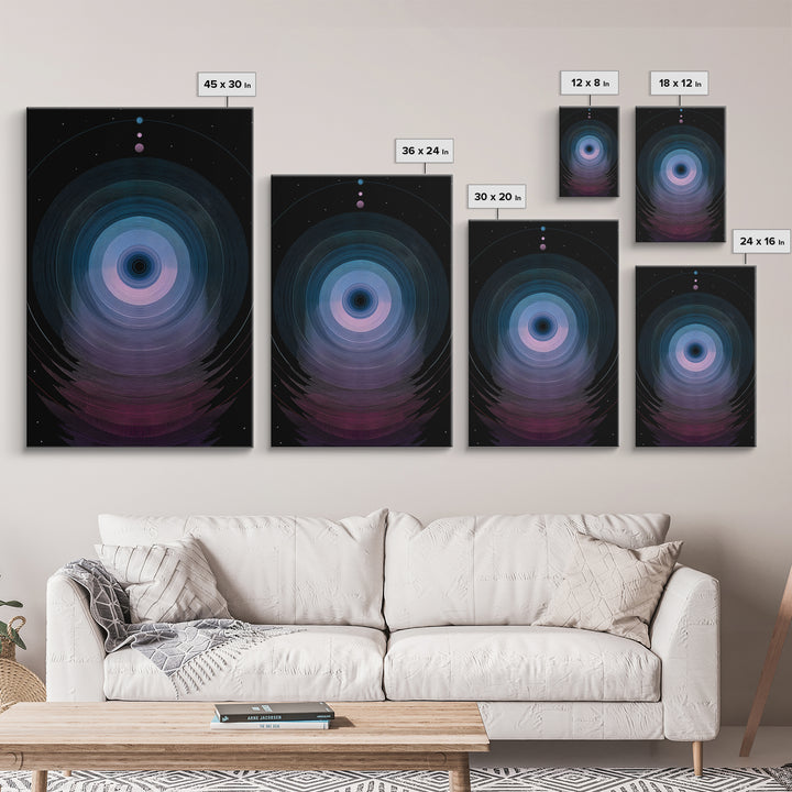 Cosmic Blue Orb Portal Canvas Print, Abstract Space Wall Art, Modern Digital Art Poster, Sci Fi Black Living Room Decor Print