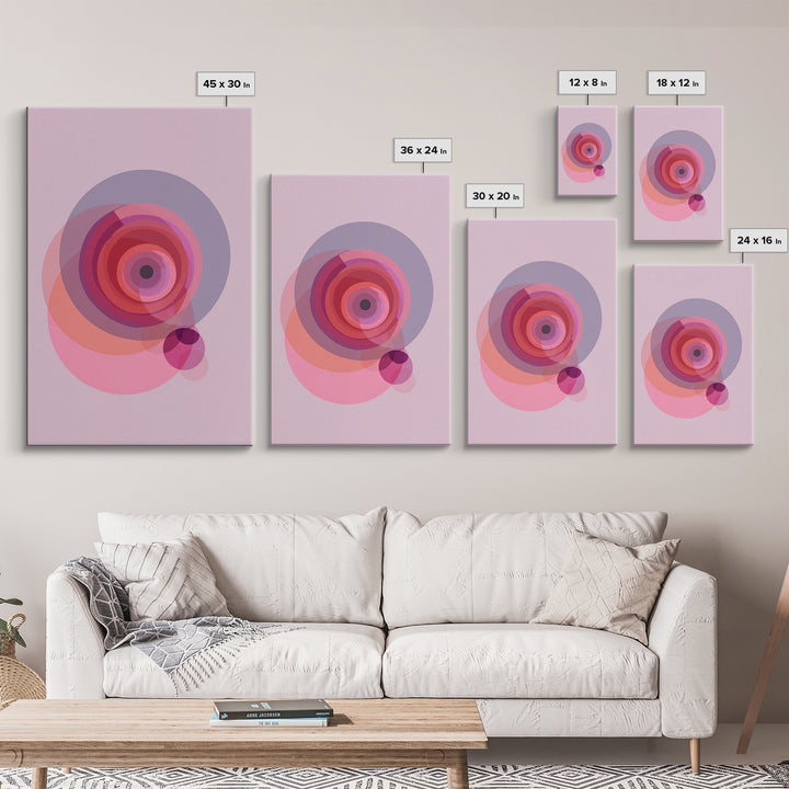 Pink Concentric Circles Abstract Wall Art, Midcentury Modern Art Print, Geometric Wall Decor, Retro MCM Living Room Decor